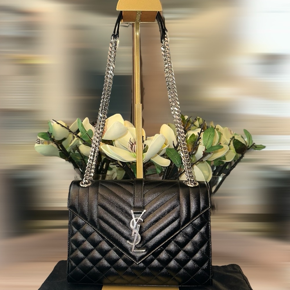 Saint Laurent Medium Envelope Monogram Matelassé Leather Shoulder Bag